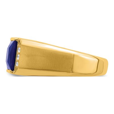 Men's 14K Yellow Gold 1/8 ct tw Lab-Created Sapphire & Diamond Square Ring – view 4