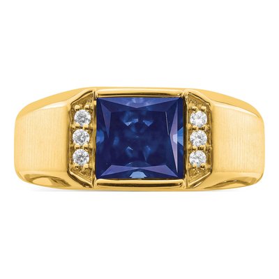 Men's 14K Yellow Gold 1/8 ct tw Lab-Created Sapphire & Diamond Square Ring – view 5