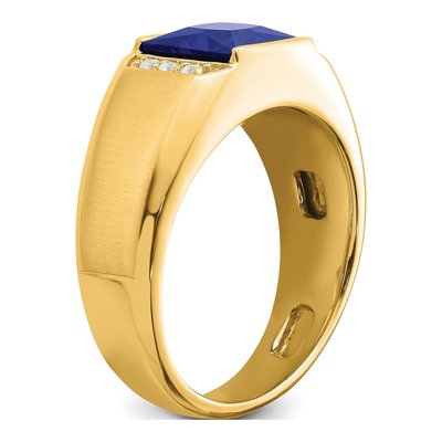 Men's 14K Yellow Gold 1/8 ct tw Lab-Created Sapphire & Diamond Square Ring – view 7