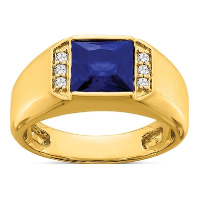Men's 14K Yellow Gold 1/8 ct tw Lab-Created Sapphire & Diamond Square Ring