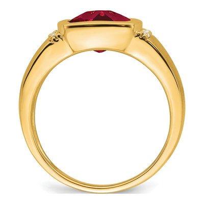 Men's 14K Yellow Gold 1/10 ct tw Lab-Created Ruby & Diamond Cushion Ring – view 3