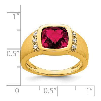 Men's 14K Yellow Gold 1/10 ct tw Lab-Created Ruby & Diamond Cushion Ring – view 4