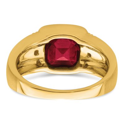Men's 14K Yellow Gold 1/10 ct tw Lab-Created Ruby & Diamond Cushion Ring – view 7