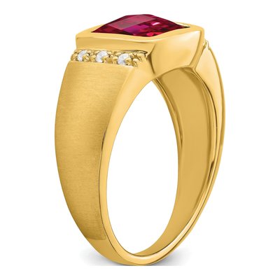 Men's 14K Yellow Gold 1/10 ct tw Lab-Created Ruby & Diamond Cushion Ring – view 8