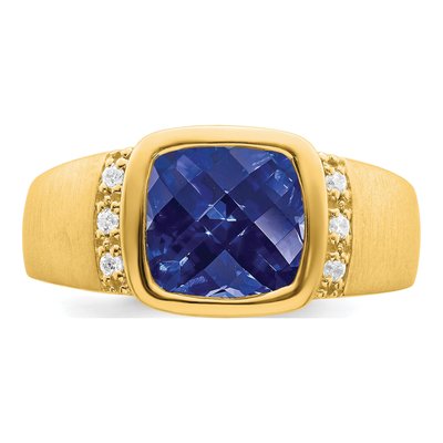 Men's 14K Yellow Gold 1/10 ct tw Lab-Created Sapphire & Diamond Ring – view 5
