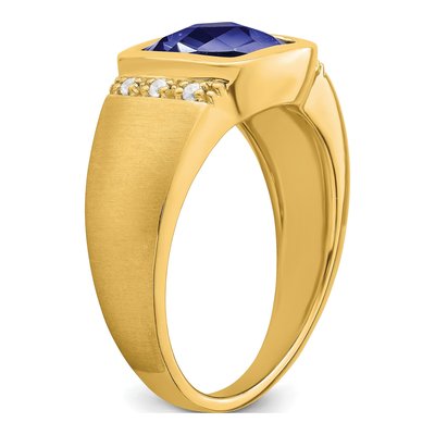 Men's 14K Yellow Gold 1/10 ct tw Lab-Created Sapphire & Diamond Ring – view 7