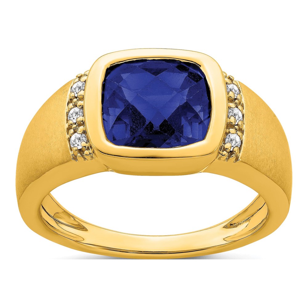 Men's 14K Yellow Gold 1/10 ct tw Lab-Created Sapphire & Diamond Ring