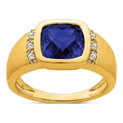 Men's 14K Yellow Gold 1/10 ct tw Lab-Created Sapphire & Diamond Ring