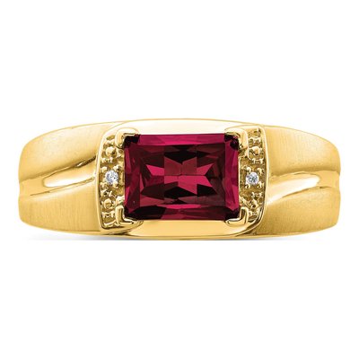 Men's 14K Yellow Gold Lab-Created Ruby & Diamond Emerald-Cut Ring – view 6