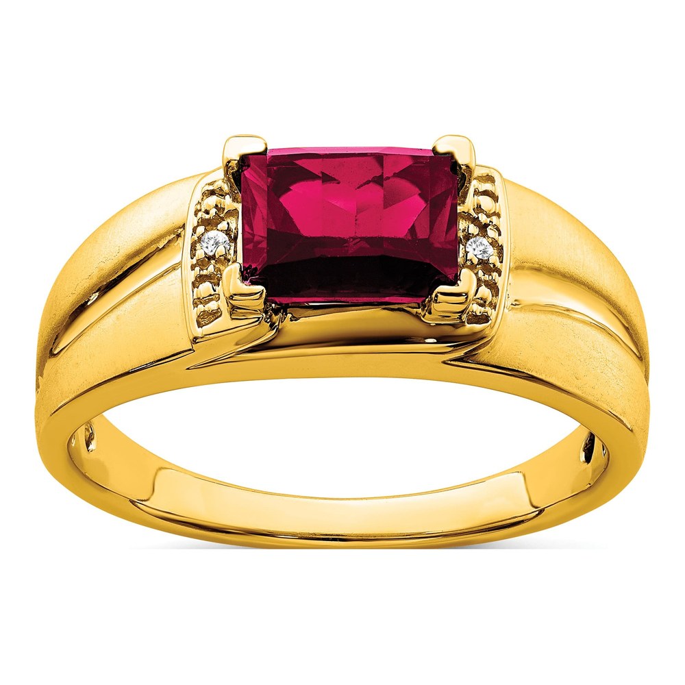 Men's 14K Yellow Gold Lab-Created Ruby & Diamond Emerald-Cut Ring