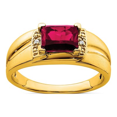Men's 14K Yellow Gold Lab-Created Ruby & Diamond Emerald-Cut Ring