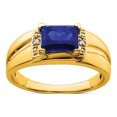 Men's 14K Yellow Gold Lab-Created Sapphire & Diamond Emerald-Cut Ring