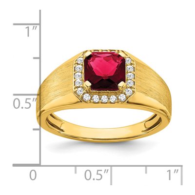 Men's 14K Yellow Gold 1/5 ct tw Lab-Created Ruby & Diamond Cushion Halo Ring – view 3
