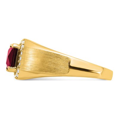 Men's 14K Yellow Gold 1/5 ct tw Lab-Created Ruby & Diamond Cushion Halo Ring – view 4