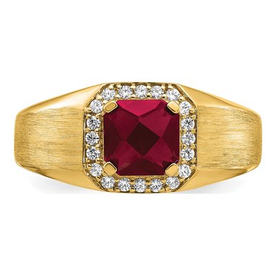 Men's 14K Yellow Gold 1/5 ct tw Lab-Created Ruby & Diamond Cushion Halo Ring – view 5