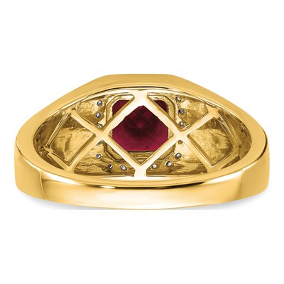 Men's 14K Yellow Gold 1/5 ct tw Lab-Created Ruby & Diamond Cushion Halo Ring – view 6
