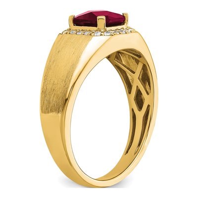 Men's 14K Yellow Gold 1/5 ct tw Lab-Created Ruby & Diamond Cushion Halo Ring – view 7