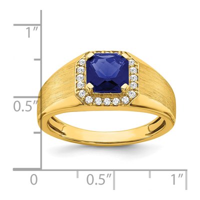 Men's 14K Yellow Gold 1/5 ct tw Lab-Created Sapphire & Diamond Halo Ring – view 3