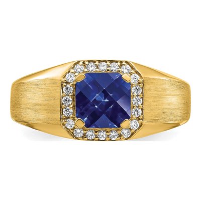 Men's 14K Yellow Gold 1/5 ct tw Lab-Created Sapphire & Diamond Halo Ring – view 5