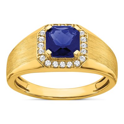 Men's 14K Yellow Gold 1/5 ct tw Lab-Created Sapphire & Diamond Halo Ring
