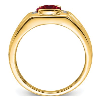 Men's 14K Yellow Gold 1/10 ct tw Lab-Created Ruby & Diamond Cushion Ring – view 3