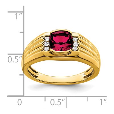 Men's 14K Yellow Gold 1/10 ct tw Lab-Created Ruby & Diamond Cushion Ring – view 4