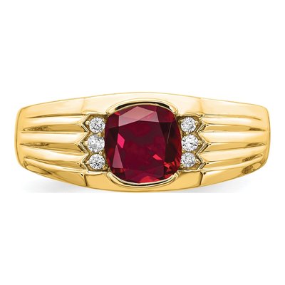 Men's 14K Yellow Gold 1/10 ct tw Lab-Created Ruby & Diamond Cushion Ring – view 6