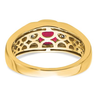 Men's 14K Yellow Gold 1/10 ct tw Lab-Created Ruby & Diamond Cushion Ring – view 7