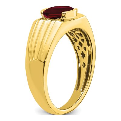 Men's 14K Yellow Gold 1/10 ct tw Lab-Created Ruby & Diamond Cushion Ring – view 8
