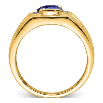 Men's 14K Yellow Gold 1/10 ct tw Lab-Created Sapphire & Diamond Cushion Ring – view 3