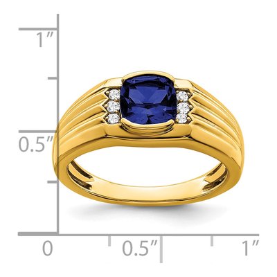 Men's 14K Yellow Gold 1/10 ct tw Lab-Created Sapphire & Diamond Cushion Ring – view 4