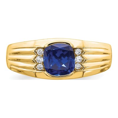 Men's 14K Yellow Gold 1/10 ct tw Lab-Created Sapphire & Diamond Cushion Ring – view 6