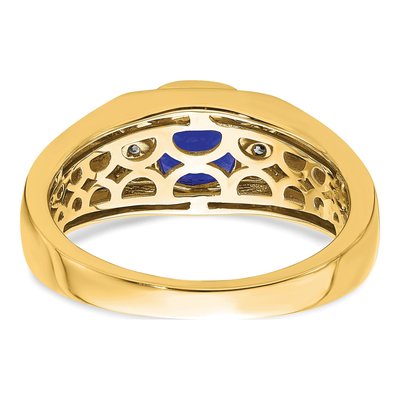 Men's 14K Yellow Gold 1/10 ct tw Lab-Created Sapphire & Diamond Cushion Ring – view 7