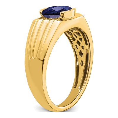 Men's 14K Yellow Gold 1/10 ct tw Lab-Created Sapphire & Diamond Cushion Ring – view 8