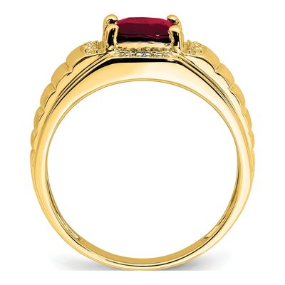 Men's 14K Yellow Gold Lab-Created Ruby & Diamond Cushion Ring – view 3