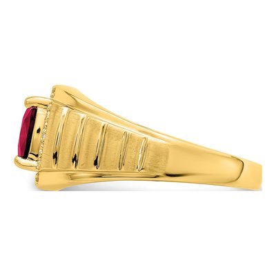 Men's 14K Yellow Gold Lab-Created Ruby & Diamond Cushion Ring – view 4