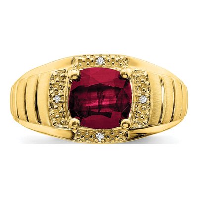 Men's 14K Yellow Gold Lab-Created Ruby & Diamond Cushion Ring – view 5