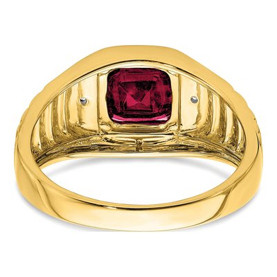 Men's 14K Yellow Gold Lab-Created Ruby & Diamond Cushion Ring – view 6