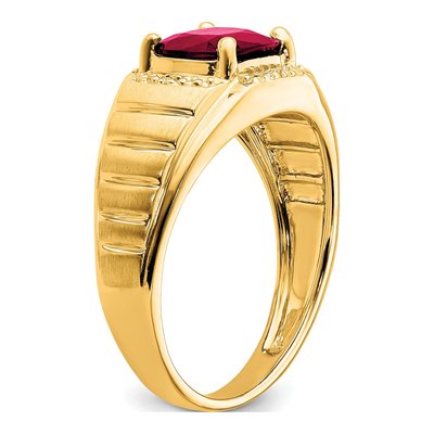 Men's 14K Yellow Gold Lab-Created Ruby & Diamond Cushion Ring – view 7