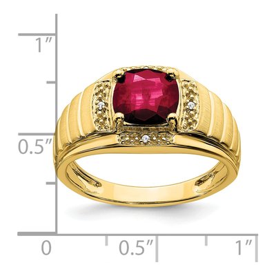 Men's 14K Yellow Gold Lab-Created Ruby & Diamond Cushion Ring – view 8