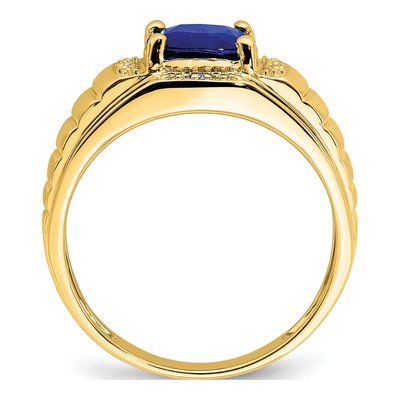 Men's 14K Yellow Gold Lab-Created Sapphire & Diamond Cushion Ring – view 3