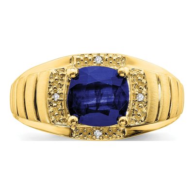 Men's 14K Yellow Gold Lab-Created Sapphire & Diamond Cushion Ring – view 5