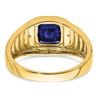 Men's 14K Yellow Gold Lab-Created Sapphire & Diamond Cushion Ring – view 6