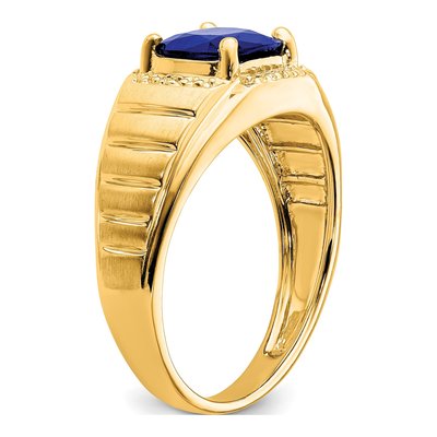Men's 14K Yellow Gold Lab-Created Sapphire & Diamond Cushion Ring – view 7