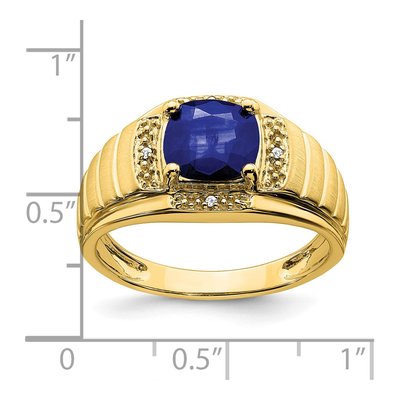 Men's 14K Yellow Gold Lab-Created Sapphire & Diamond Cushion Ring – view 8