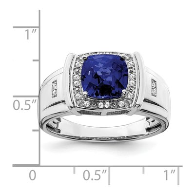 Men's 14K White Gold 1/10 ct tw Lab-Created Sapphire & Diamond Cushion Ring – view 3
