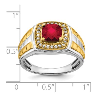 Men's 14K Two-Tone Gold 1/5 ct tw Lab-Created Ruby & Diamond Cushion Halo Ring – view 2