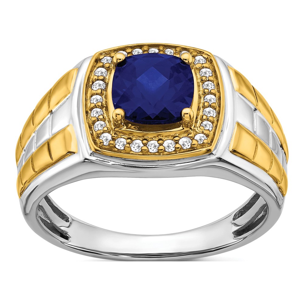 Men's 14K Two-Tone Gold 1/5 ct tw Lab-Created Sapphire & Diamond Halo Ring