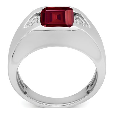 Men's 14K White Gold 1/10 ct tw Lab-Created Ruby & Diamond Emerald-Cut Ring – view 3