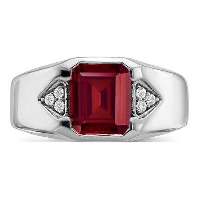 Men's 14K White Gold 1/10 ct tw Lab-Created Ruby & Diamond Emerald-Cut Ring – view 6